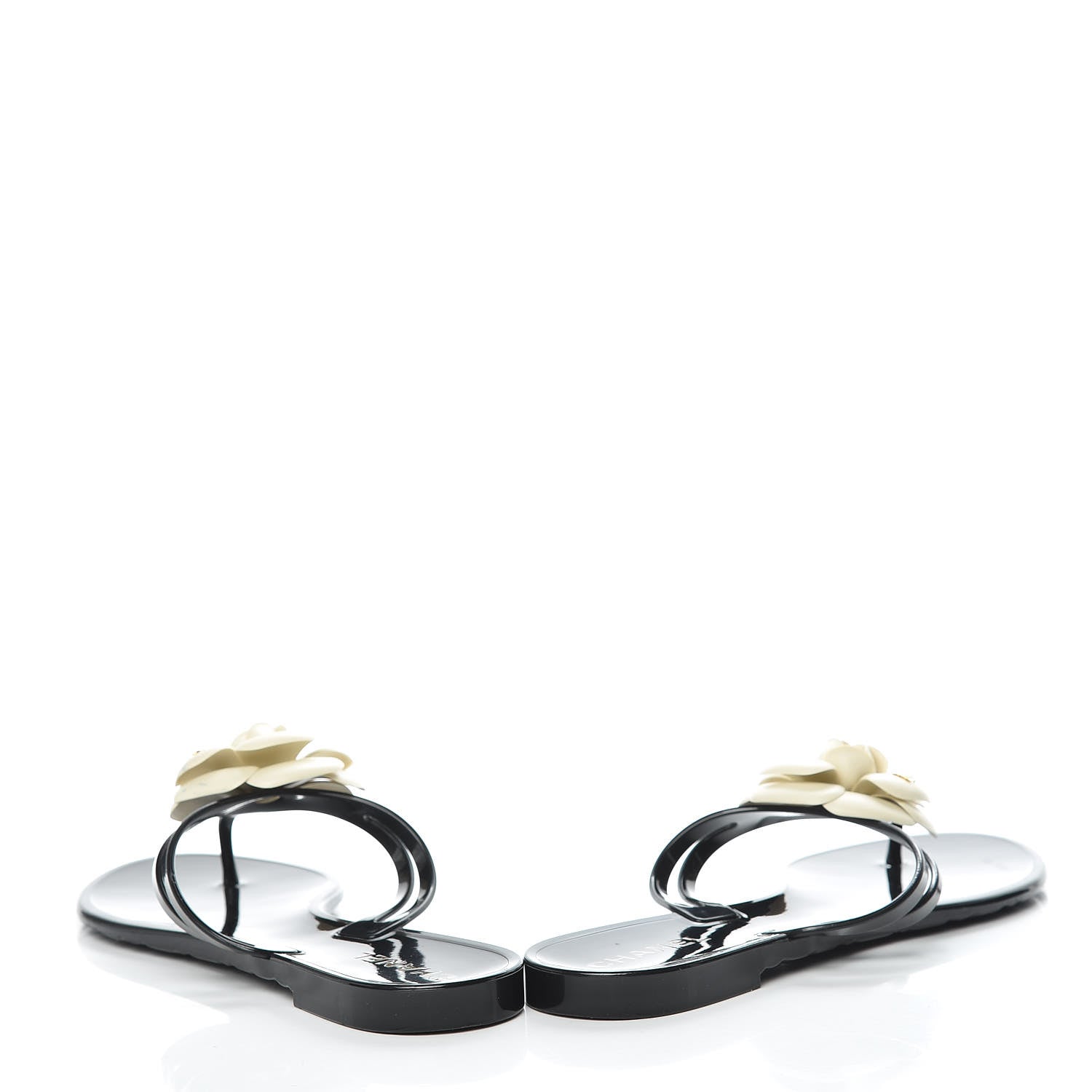Chanel Jelly Camellia Thong Sandals 40 Black Ivory 6 of 16