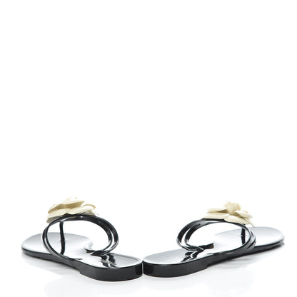 Chanel Jelly Camellia Thong Sandals 40 Black Ivory 6 of 16