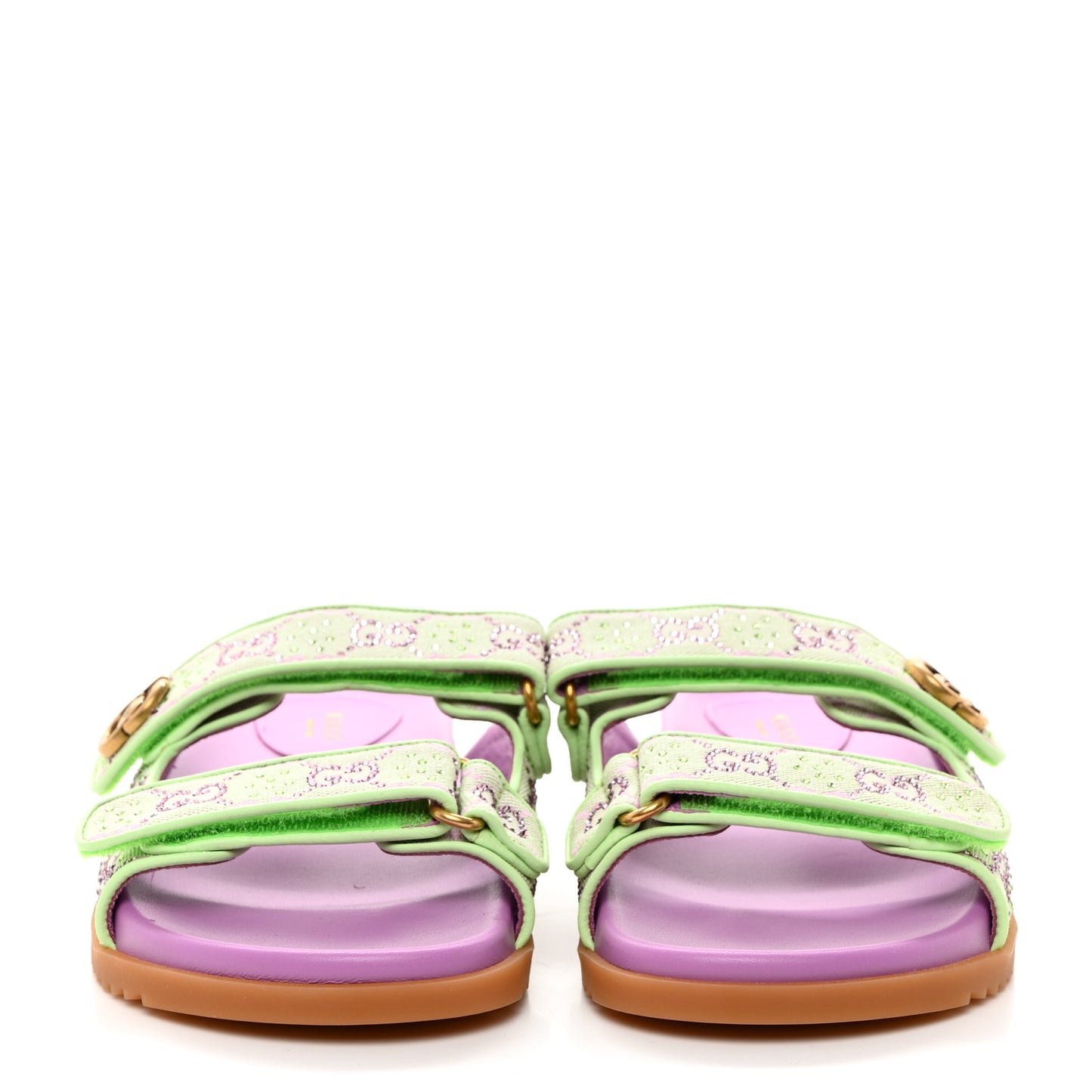 GG New Canvas Nappa Crystal Womens Slide Sandals With Straps 38 Purple Green