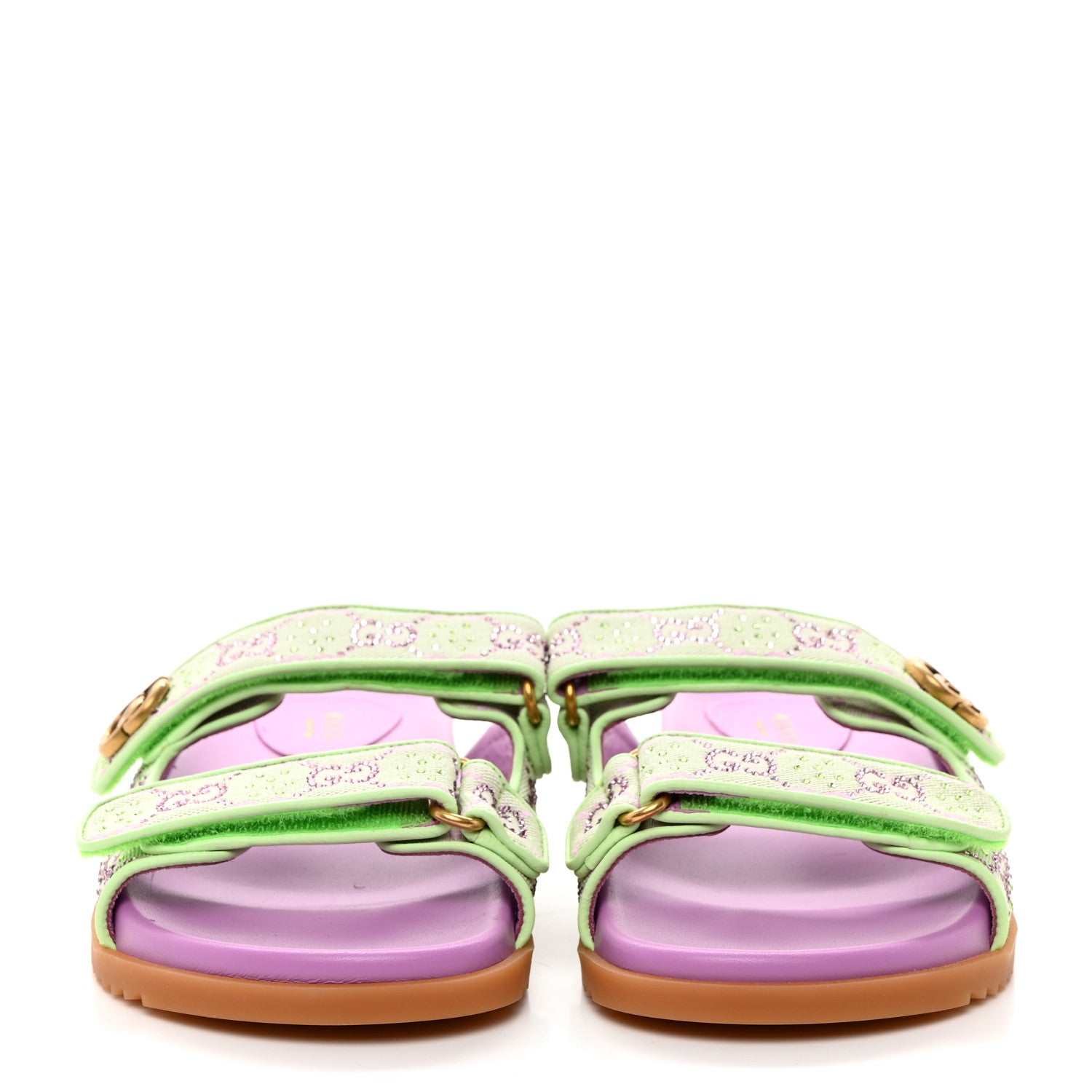 Gucci GG New Canvas Nappa Crystal Womens Slide Sandals With Straps 38 Purple Green 2 of 9
