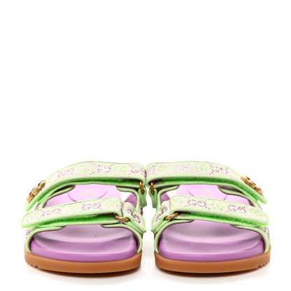 Gucci GG New Canvas Nappa Crystal Womens Slide Sandals With Straps 38 Purple Green 2 of 9