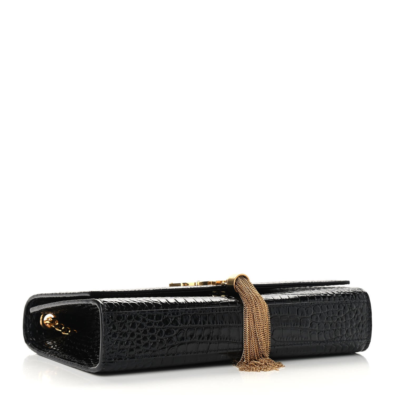 Saint Laurent Calfskin Crocodile Embossed Medium Classic Monogram Kate Tassel Satchel Black 4 of 8