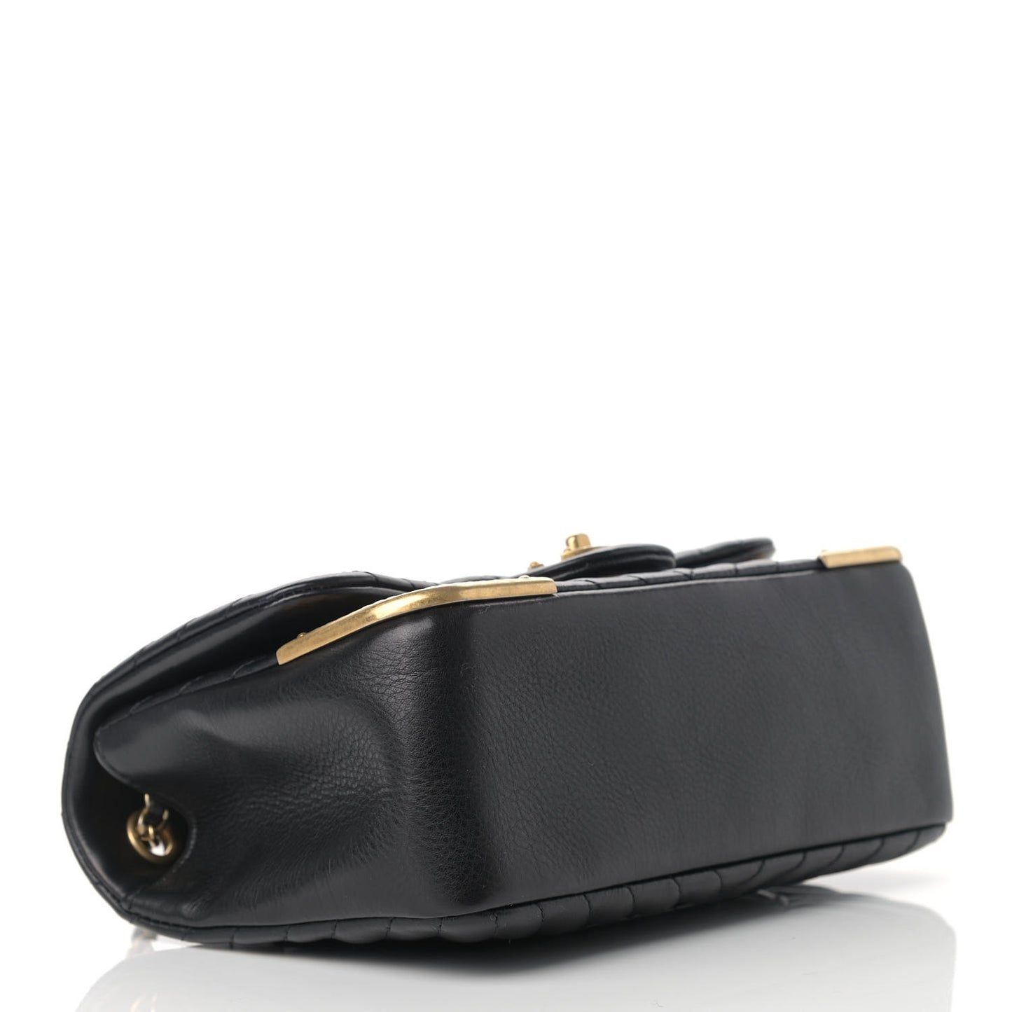 Calfskin Chevron Quilted Mini Rock The Corner Flap Black