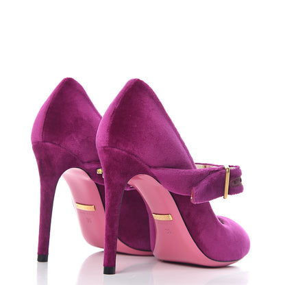 Gucci Velvet Crystal Embellished Sylvie High Heel Pumps 35 Fucsia Violet Cyclamen 4 of 10