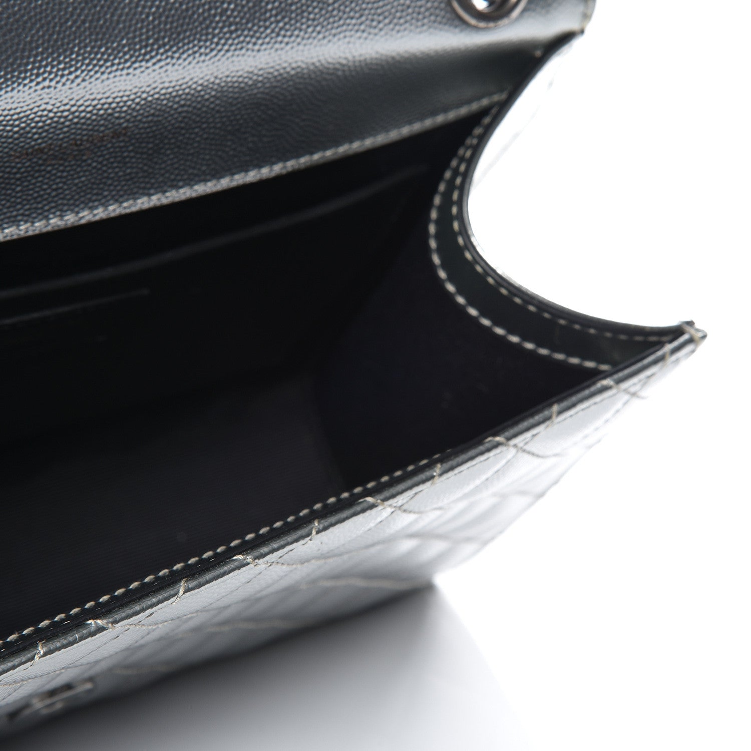 Saint Laurent Metallic Grain De Poudre Textured Mixed Matelasse Triquilt Medium Monogram Satchel Silver 4 of 9