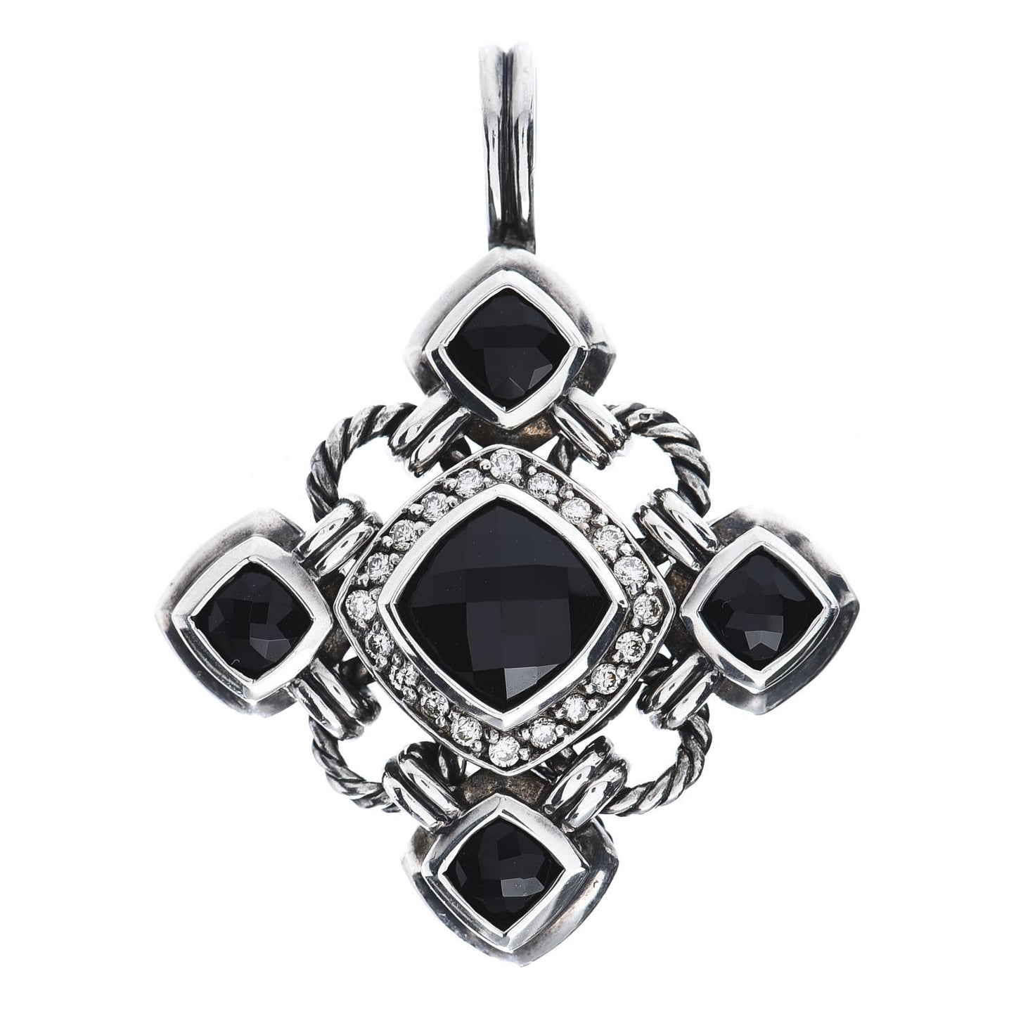 Sterling Silver Diamond Black Onyx Renaissance Cross Pendant
