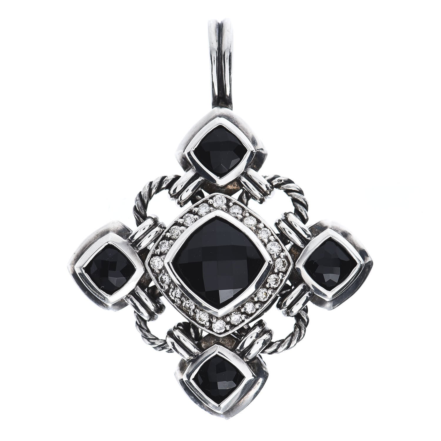 David Yurman Sterling Silver Diamond Black Onyx Renaissance Cross Pendant 1 of 3