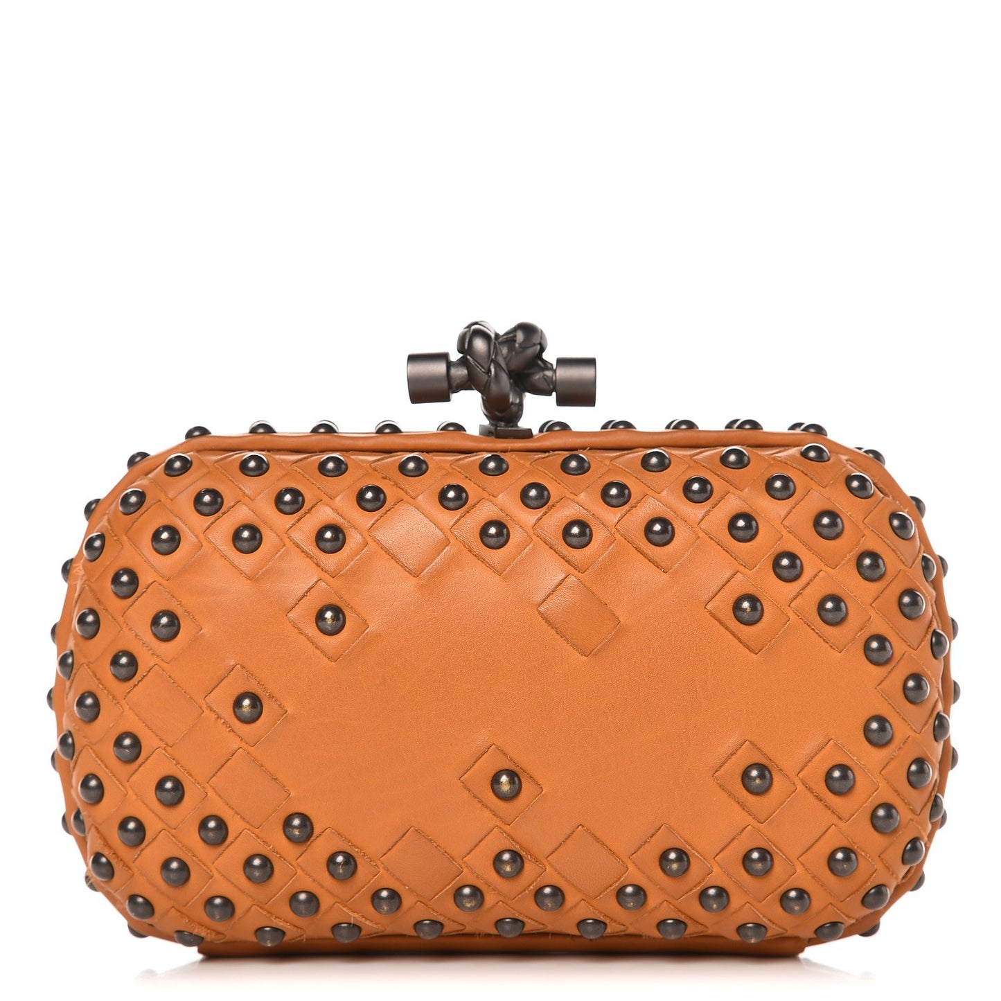 Waxy Nappa Intrecciato Knot Studded Clutch Topaz