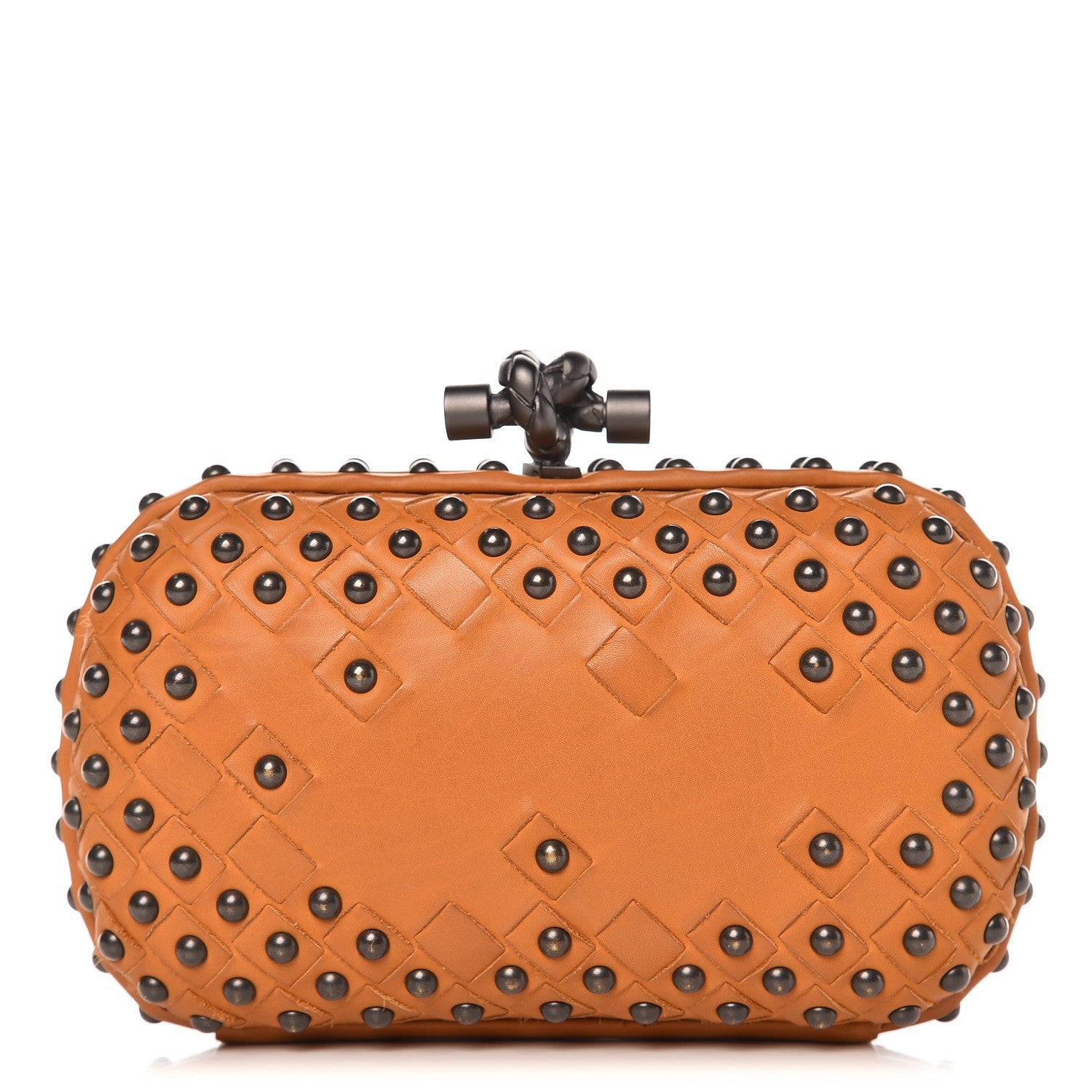 Bottega Veneta Waxy Nappa Intrecciato Knot Studded Clutch Topaz 1 of 6