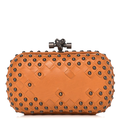 Bottega Veneta Waxy Nappa Intrecciato Knot Studded Clutch Topaz 1 of 6