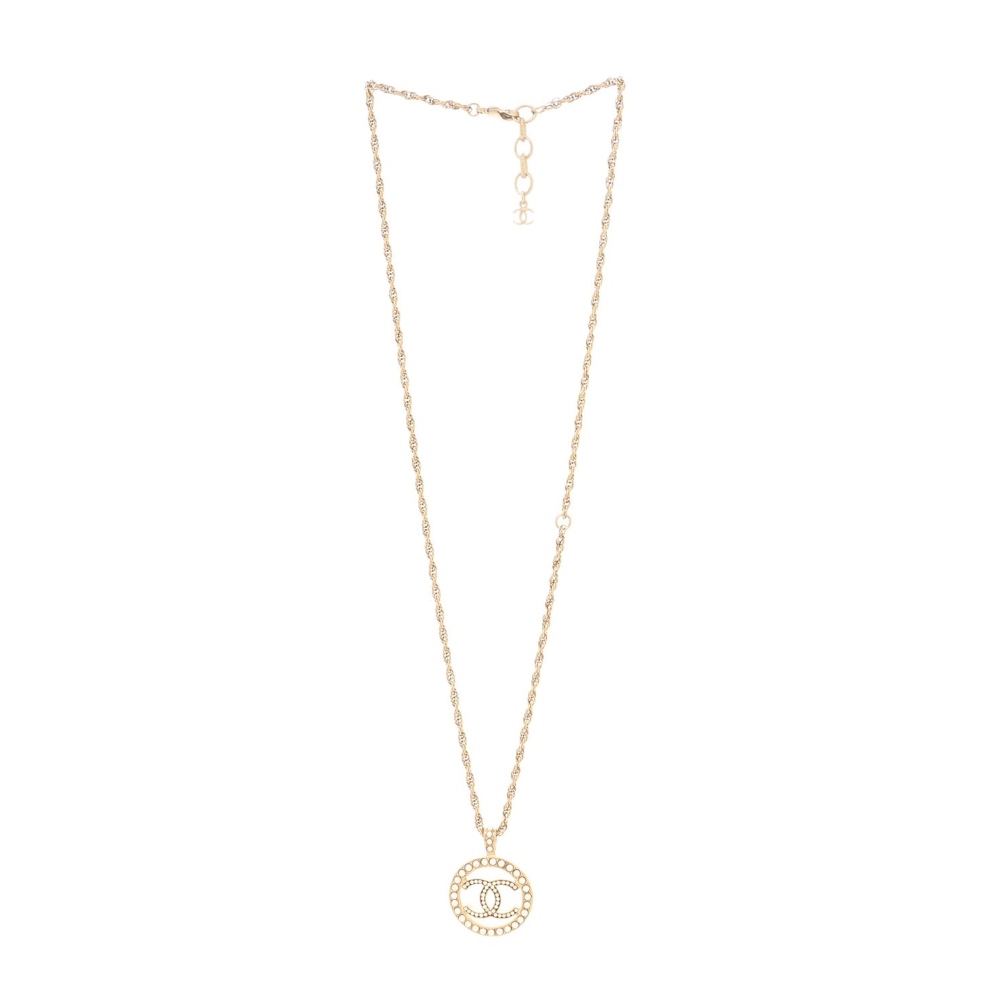 Pearl CC Round Pendant Necklace Gold
