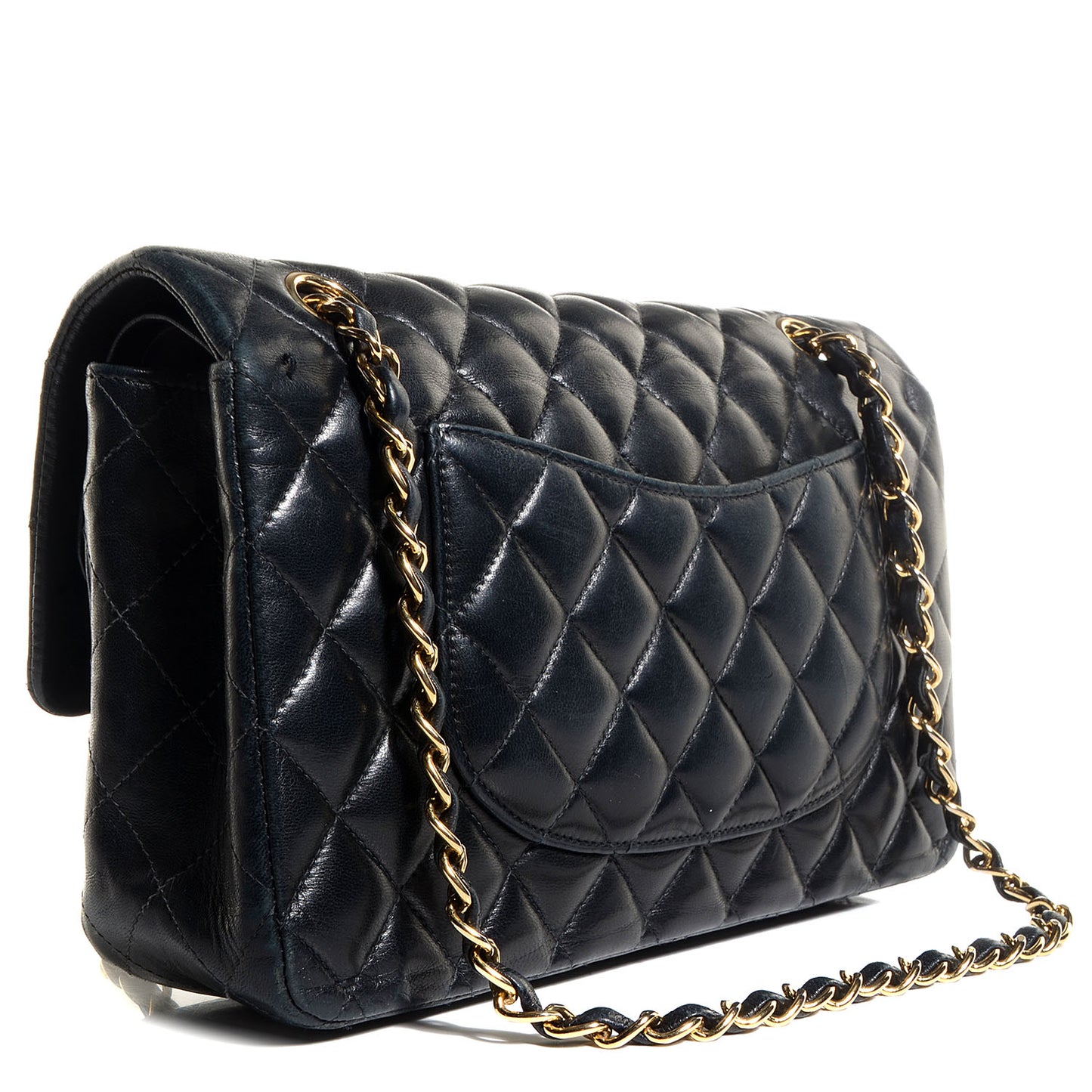 Lambskin Medium Double Flap Navy Blue