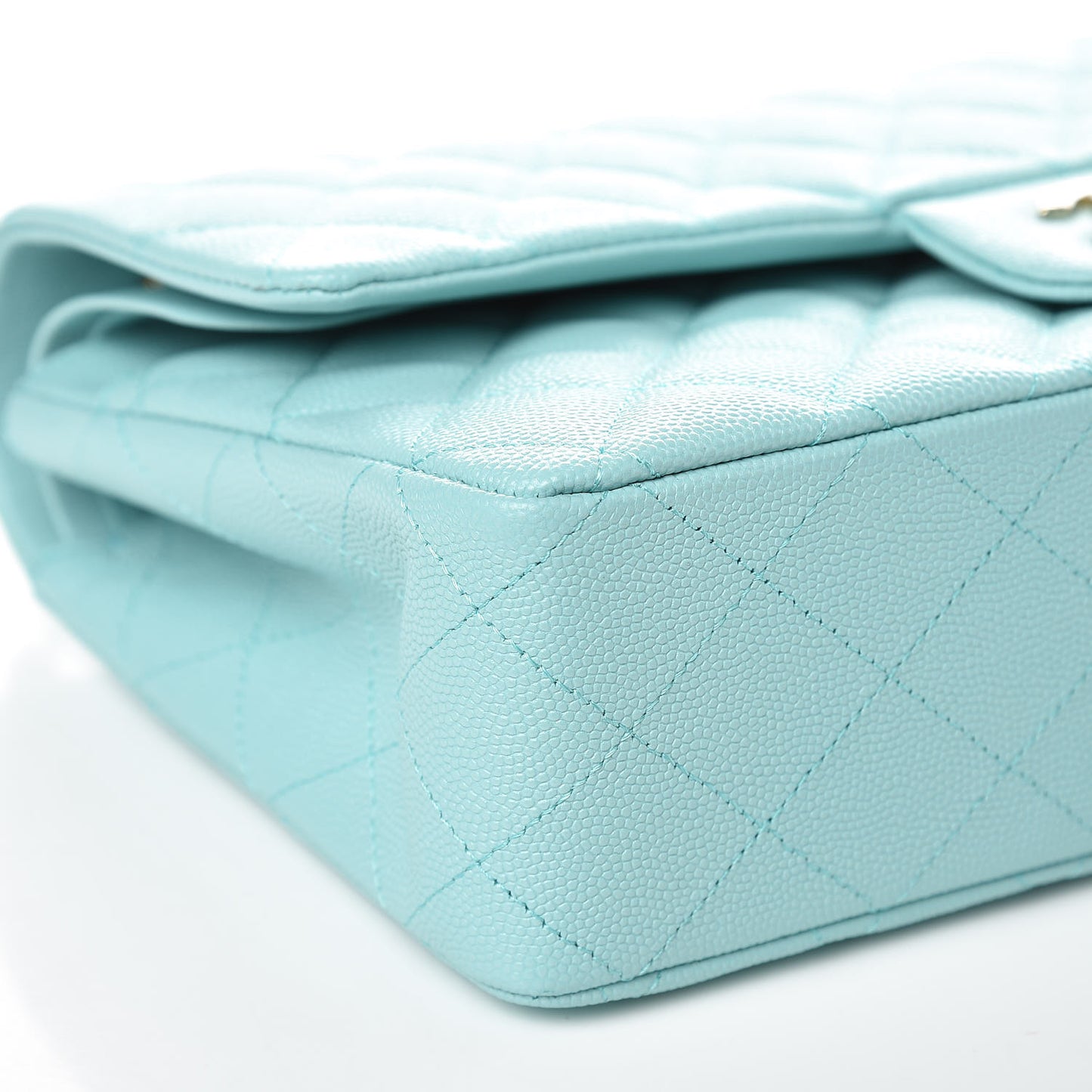 Caviar Quilted Medium Double Flap Light Blue