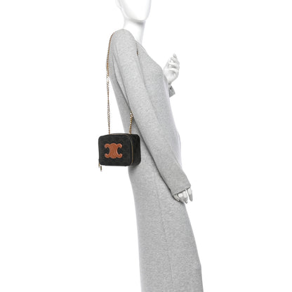 Celine Triomphe Canvas Calfskin Cuir Box On Chain Tan 2 of 11