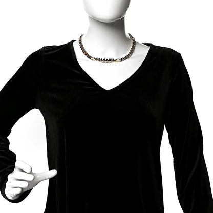 Chanel Enamel Metal Logo Choker Necklace Gold White Black 2 of 5