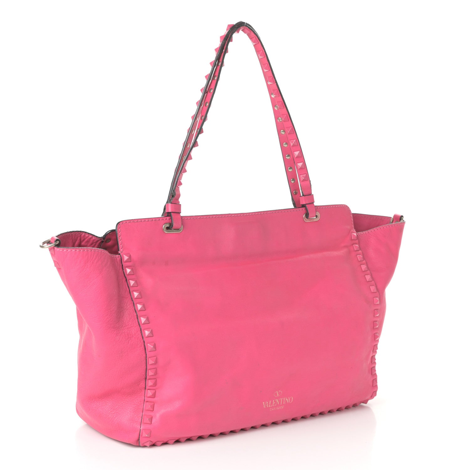Valentino Garavani Vitello Monochrome Medium Rockstud Tote Pop Fuxia 3 of 10