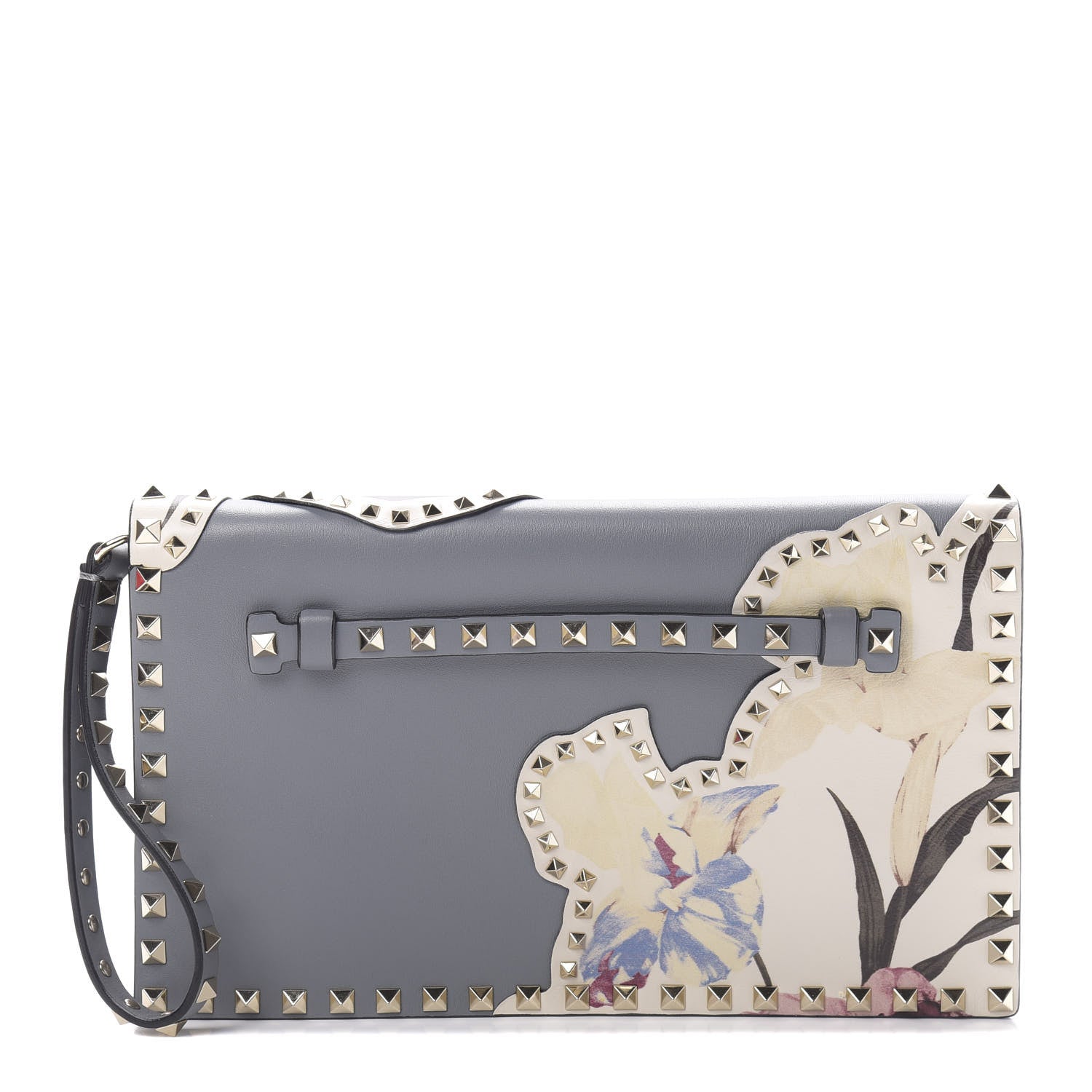 Valentino Garavani Nappa Monogram Kimono 1997 Print Rockstud Wristlet Clutch Grey 1 of 9