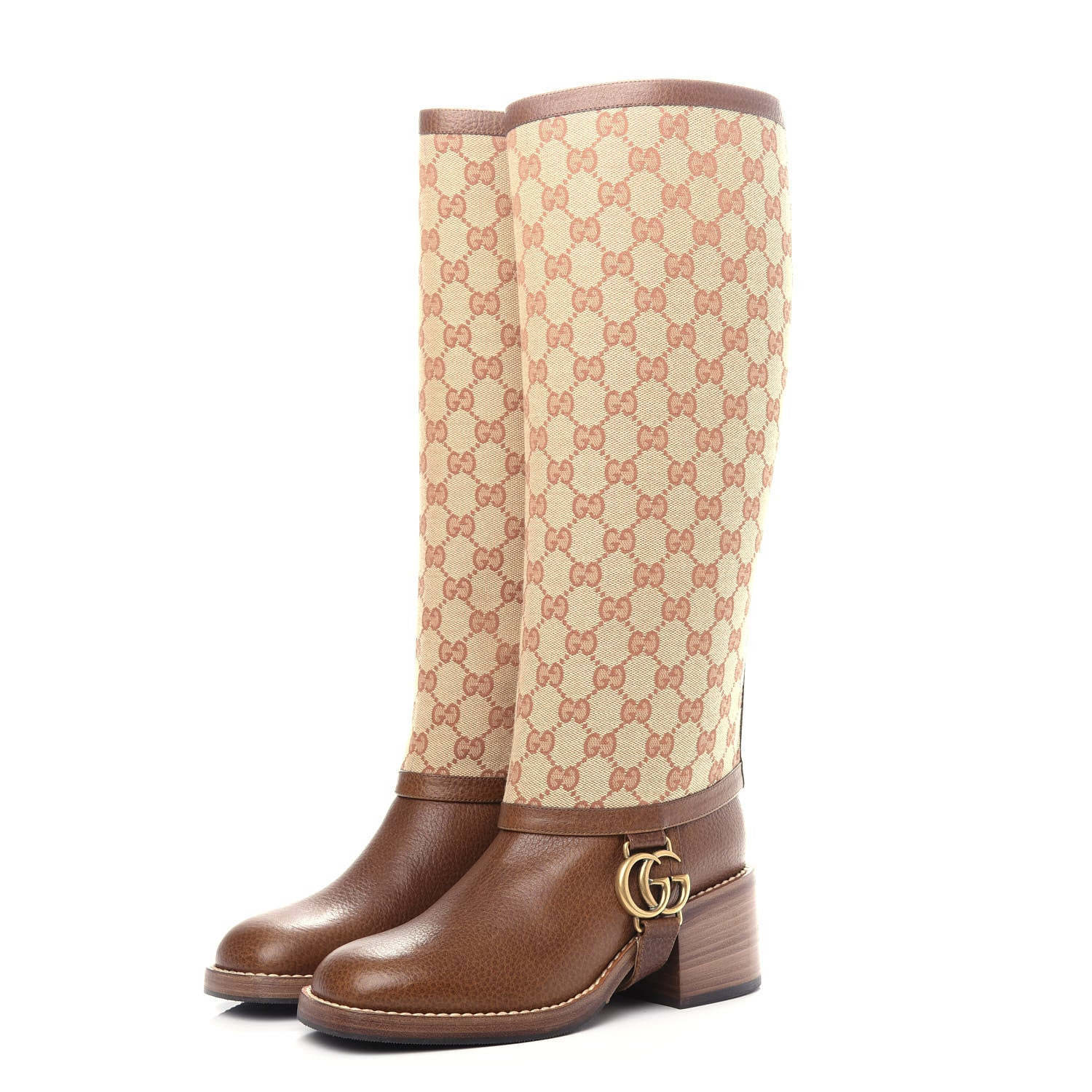 Gucci GG Monogram Calfskin Lola Tall Boots 36 Beige Ruggine Cuir 3 of 9