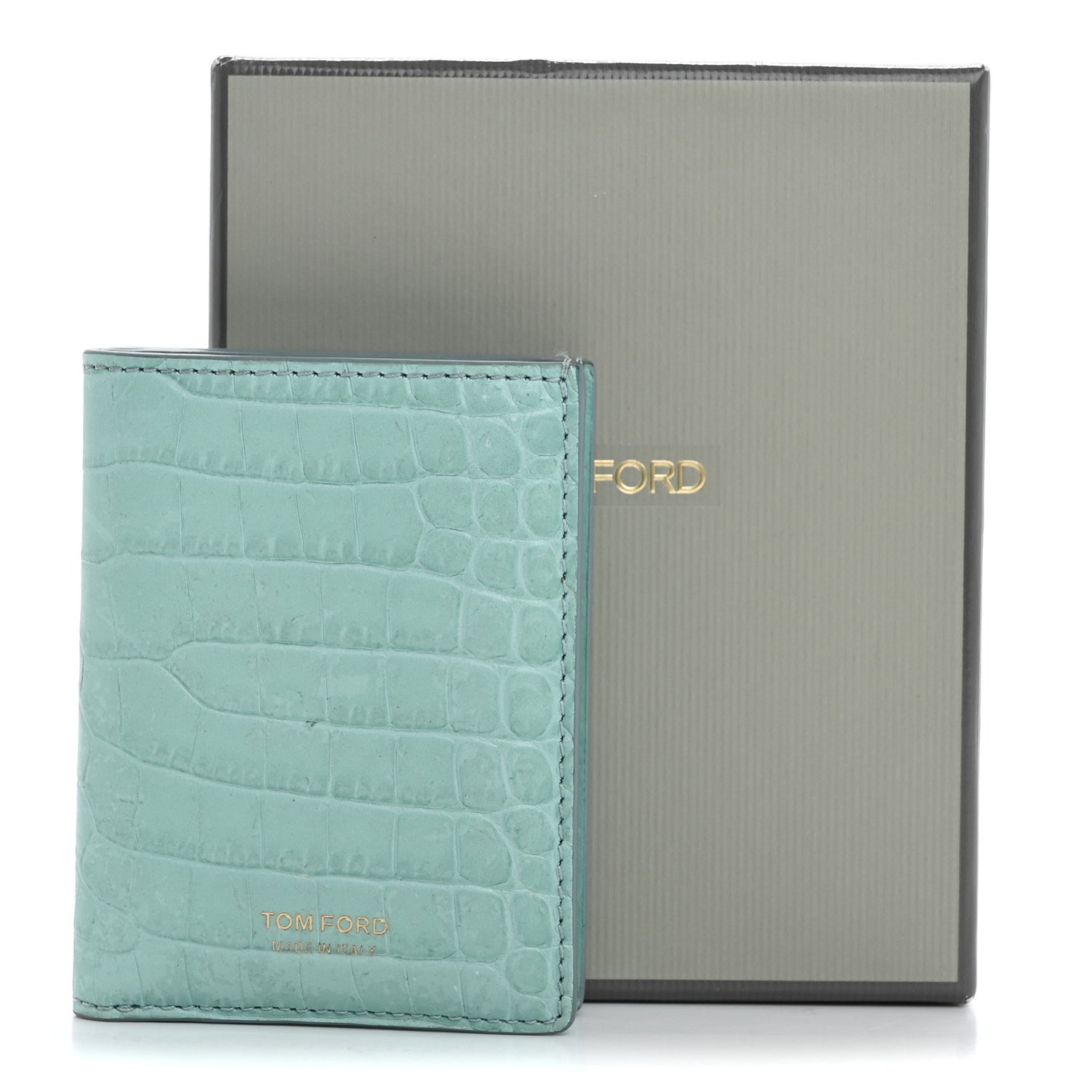Tom Ford Calfskin Crocodile Embossed Bi-Fold Card Case Pastel Turquoise 11 of 11