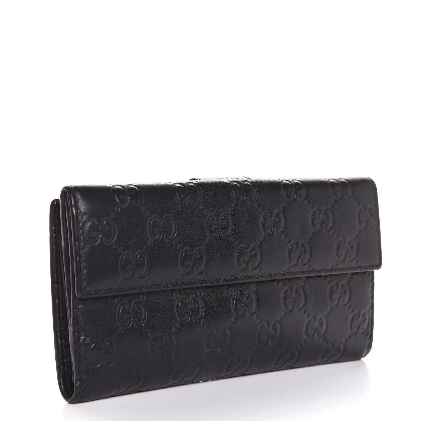 Guccissima Margaux Calfskin Icon Bar Continental Flap Wallet Black