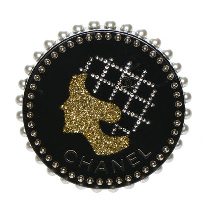 Chanel Strass Resin Pearl Coco Profile Brooch Black 1 of 4