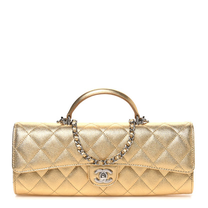 Chanel Metallic Caviar Quilted Top Handle Flap Clutch With Chain Gold 1 of 12