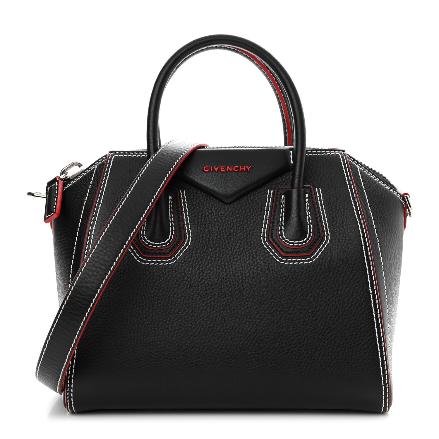 Givenchy Calfskin Bi-Color Topstitch Small Antigona Black Red 1 of 12