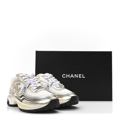 Chanel Fabric Laminated Calfskin Stretch CC Sneakers 36 White Gold Silver 9 of 9