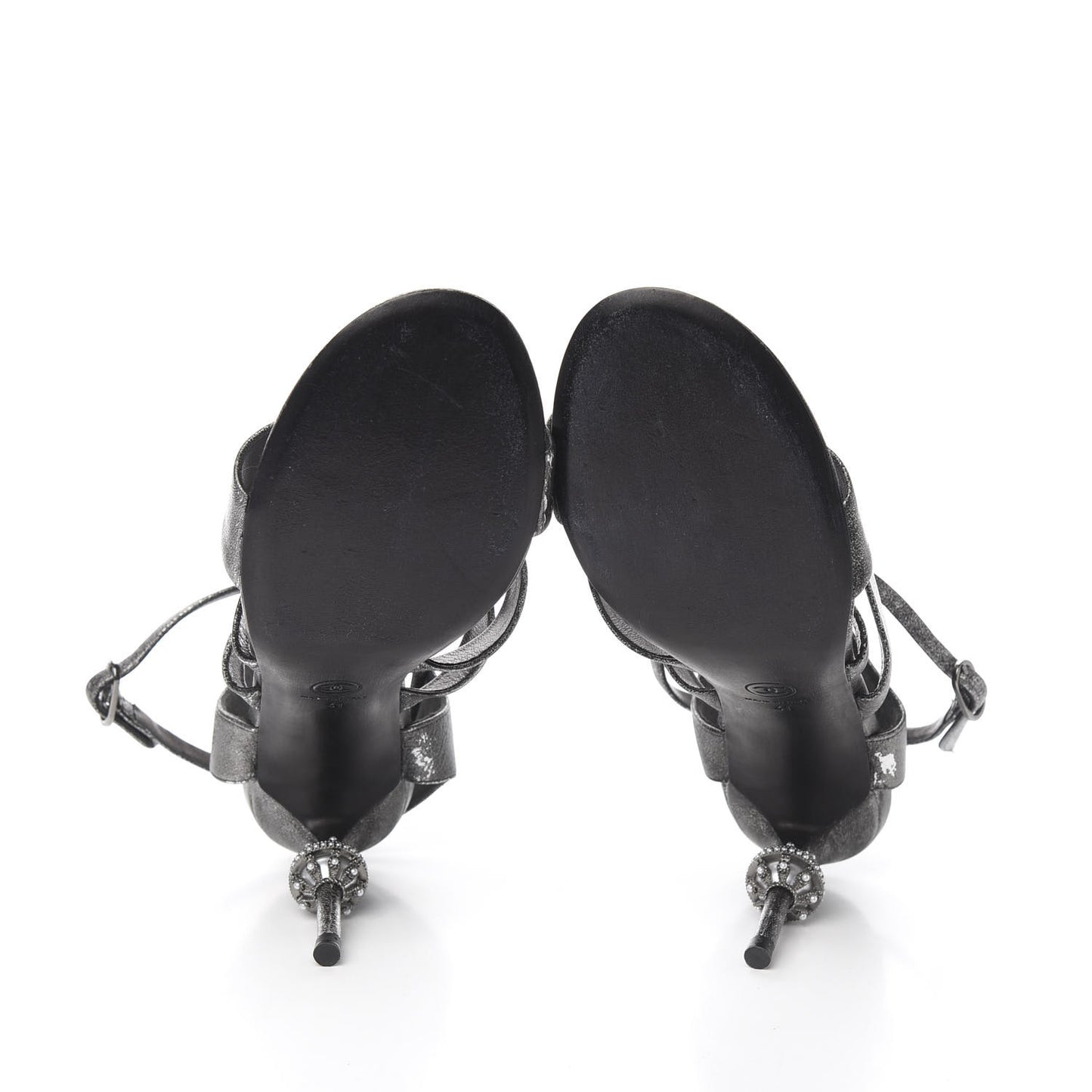 Cracked Metallic Calfskin Pearl Sandals 41 Dark Silver