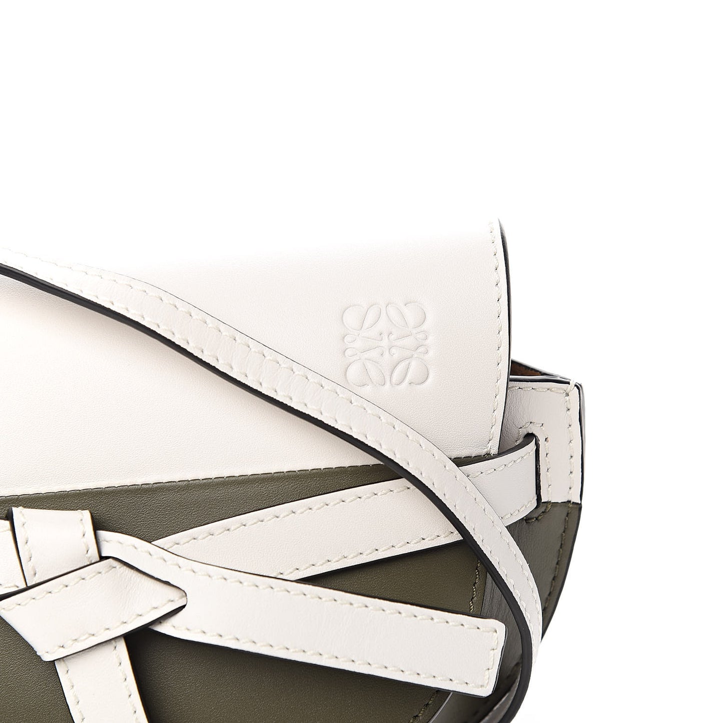 Calfskin Mini Gate Crossbody Bag Khaki Green Soft White