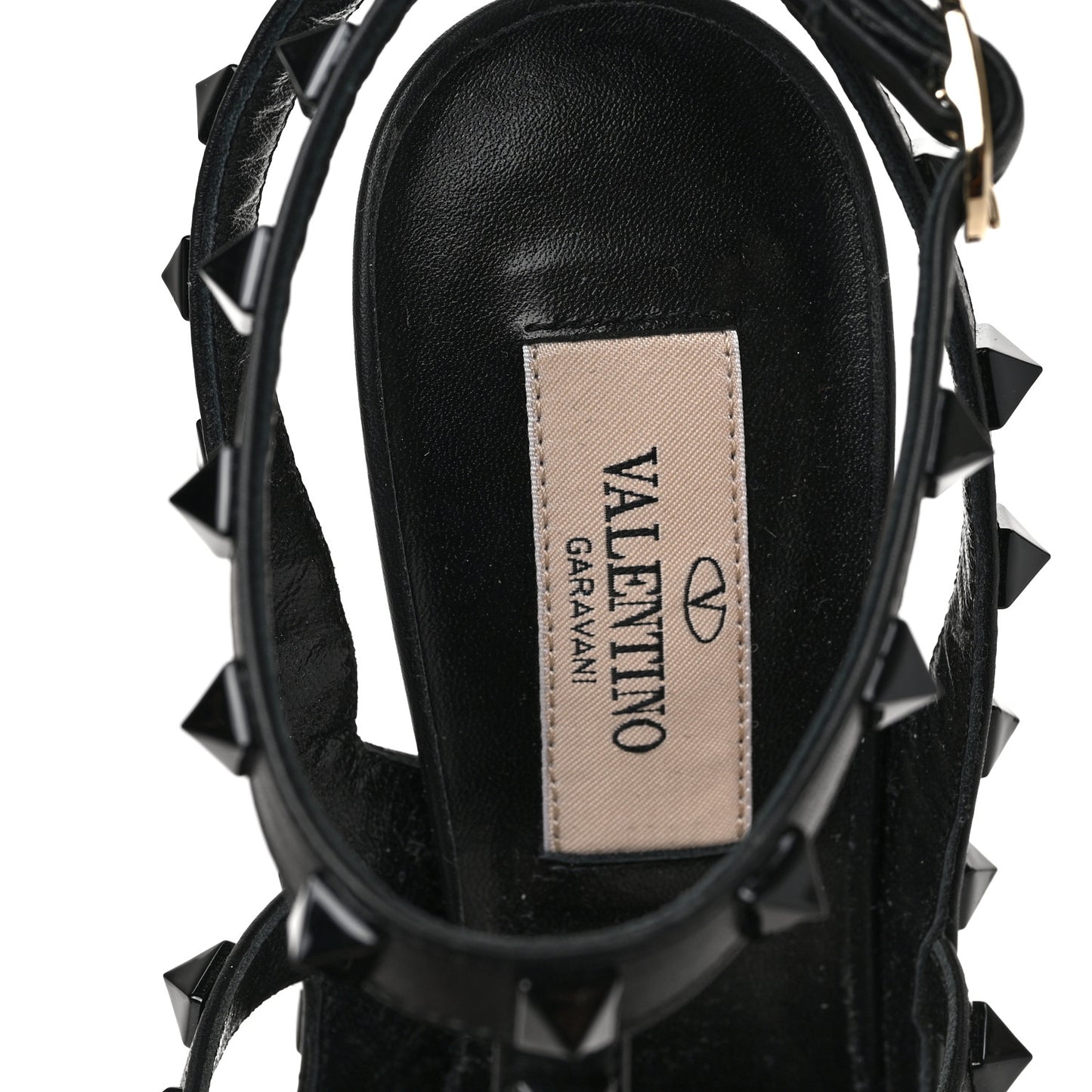 Calfskin Nappa Monochrome Rockstud Ankle Strap 100mm Pumps 35.5 Black