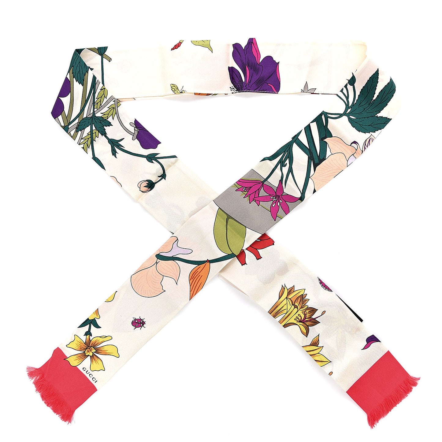 Silk Twill Flora Neck Bow White Multicolor
