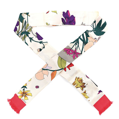 Gucci Silk Twill Flora Neck Bow White Multicolor 1 of 2