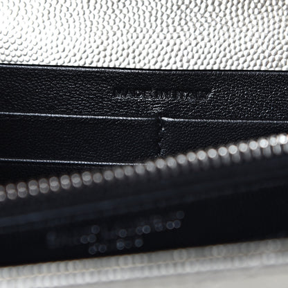 Saint Laurent Metallic Grain De Poudre Matelasse Chevron Monogram Chain Wallet Piombo 6 of 11