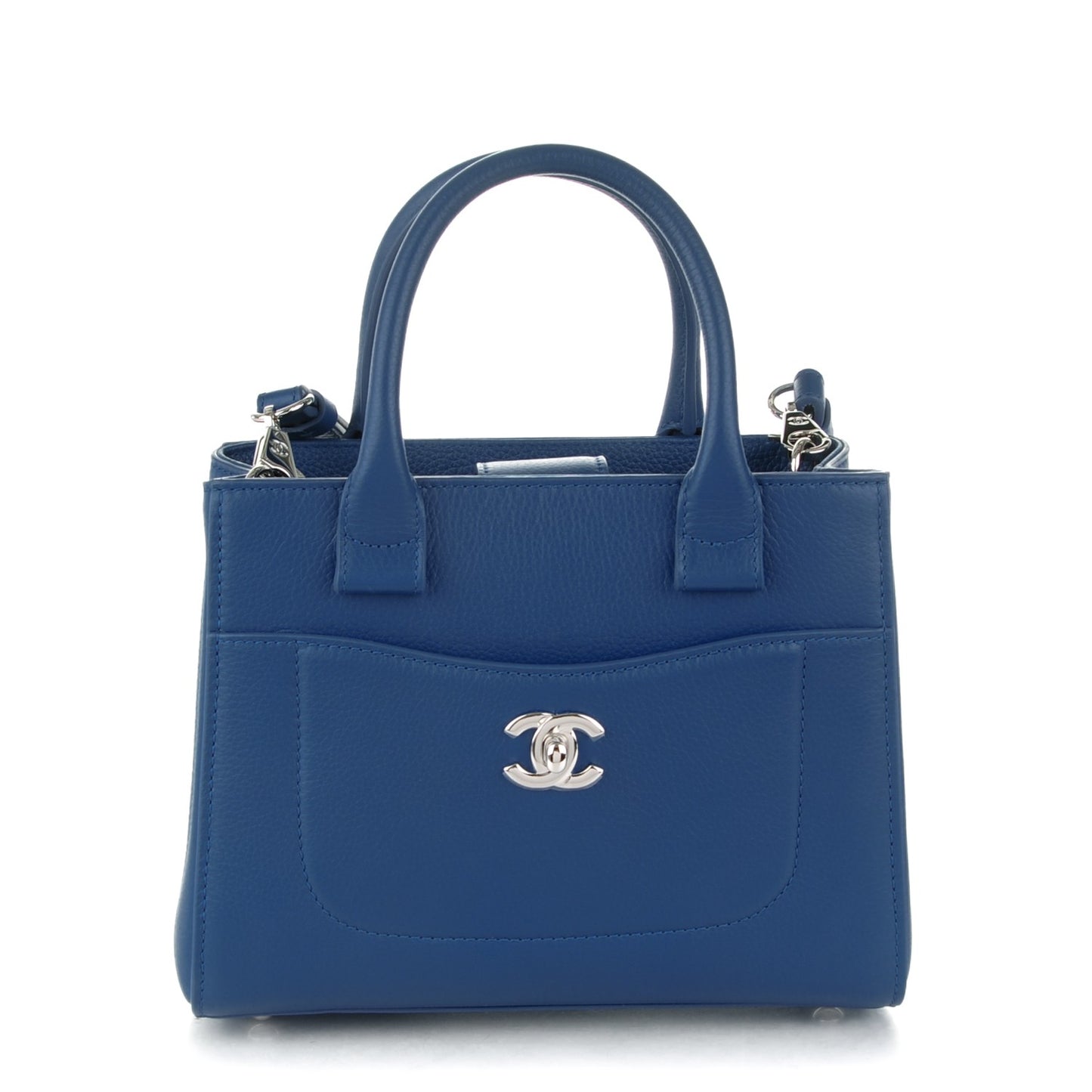 Grained Calfskin Mini Neo Executive Shopper Tote Blue