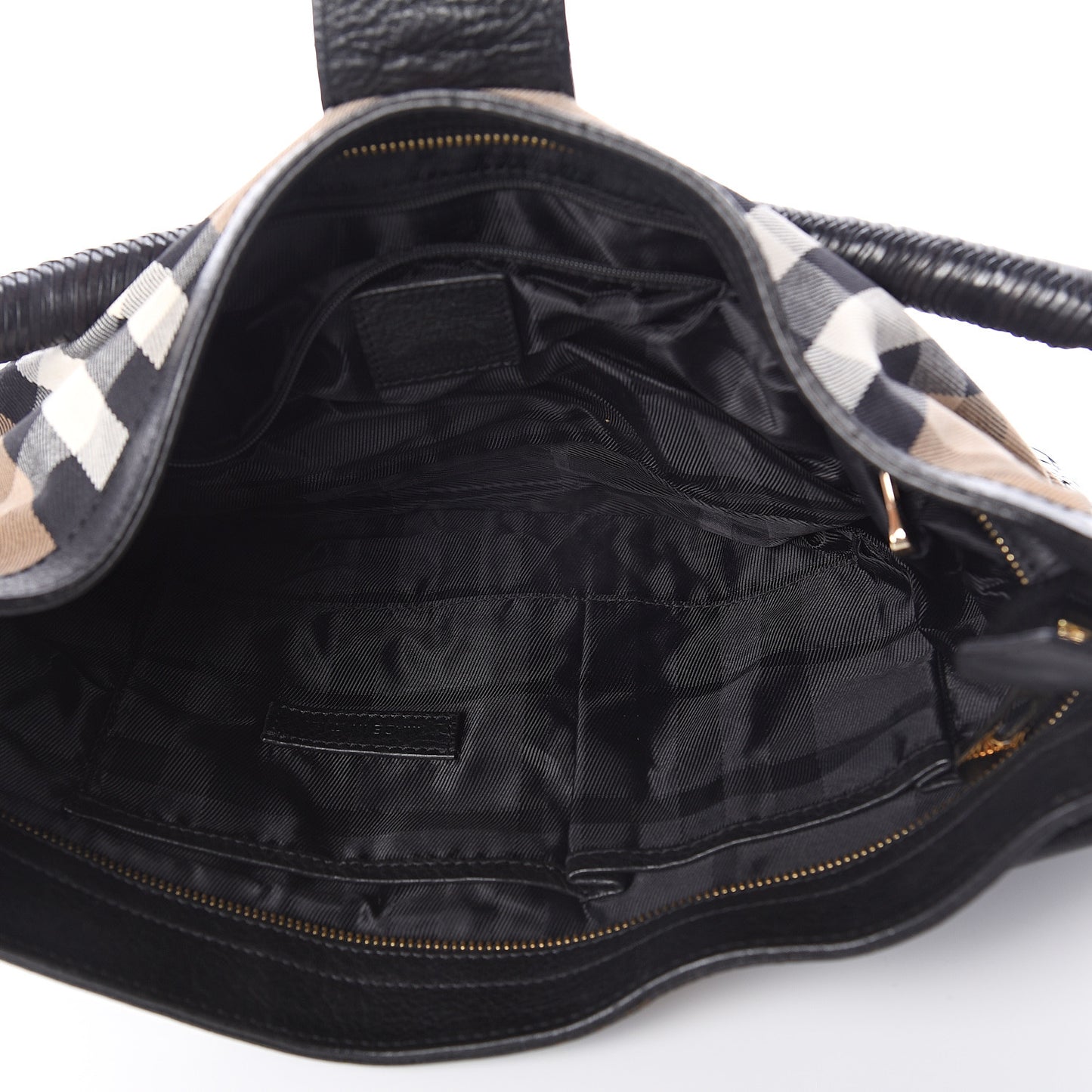 House Check Woven Calfskin Pocket Hobo Black