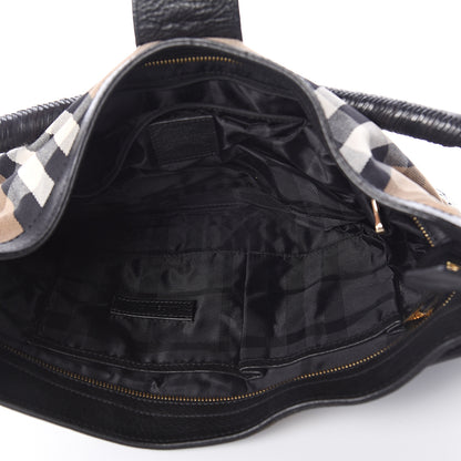 Burberry House Check Woven Calfskin Pocket Hobo Black 4 of 8