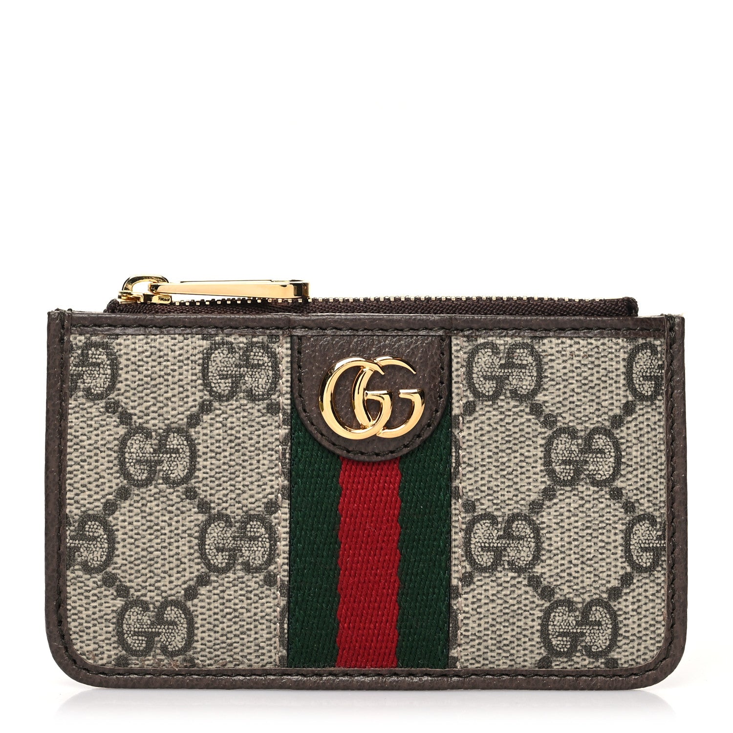 Gucci GG Supreme Monogram Web Ophidia Zip Card Case Brown 1 of 10