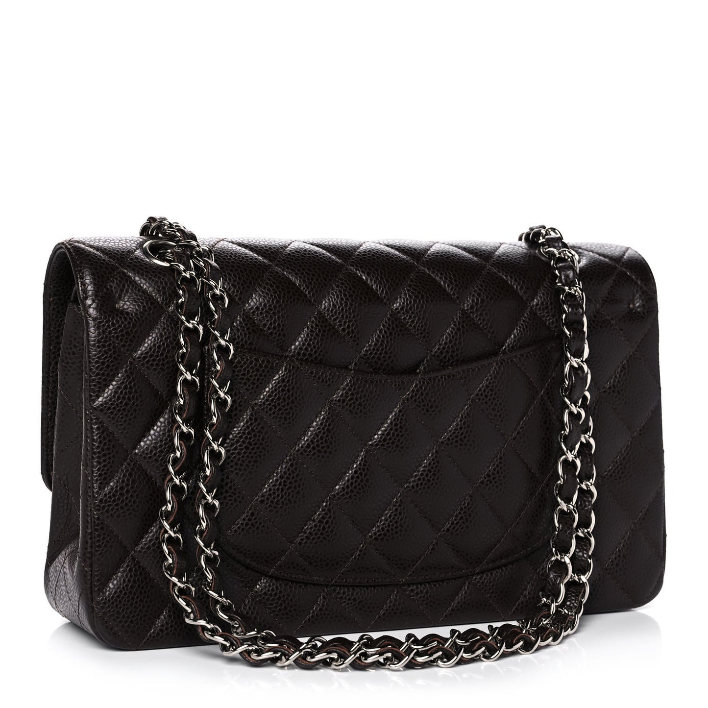 Caviar Quilted Medium Double Flap Dark Brown