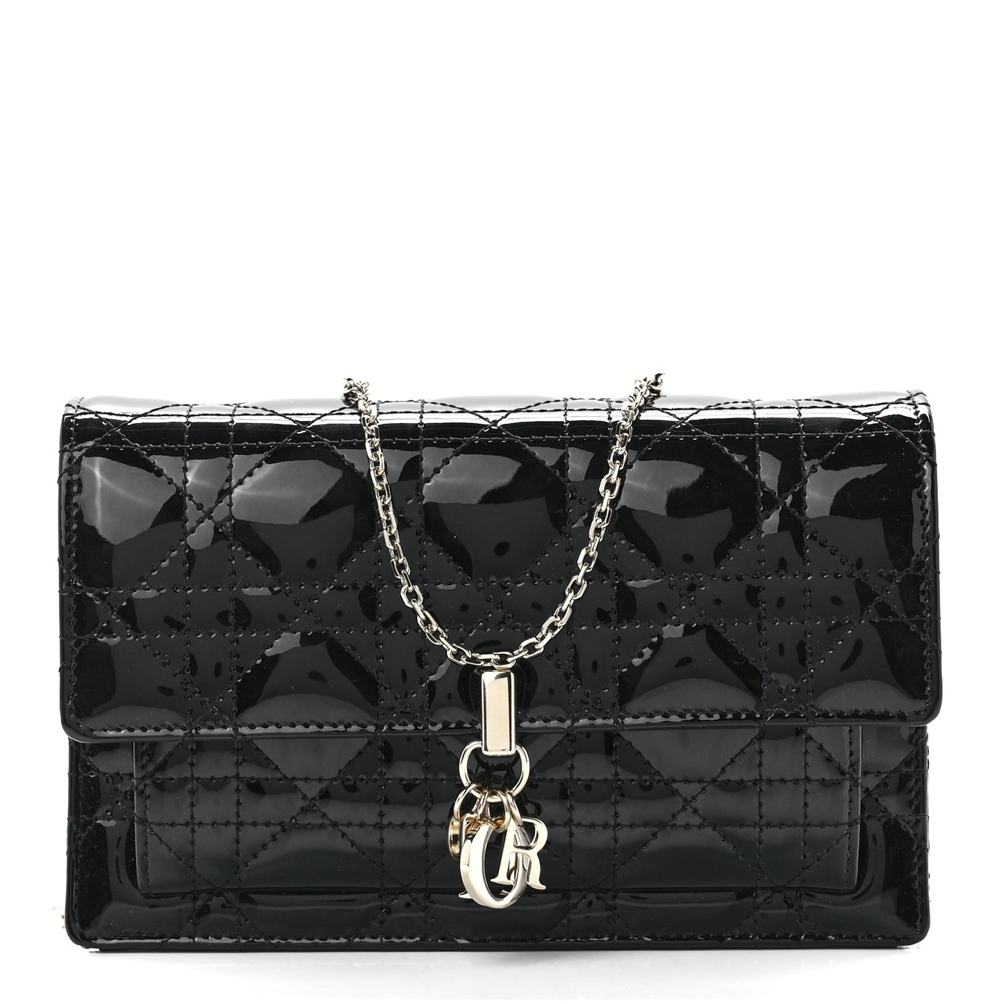 Patent Cannage Lady Dior Chain Pouch Black