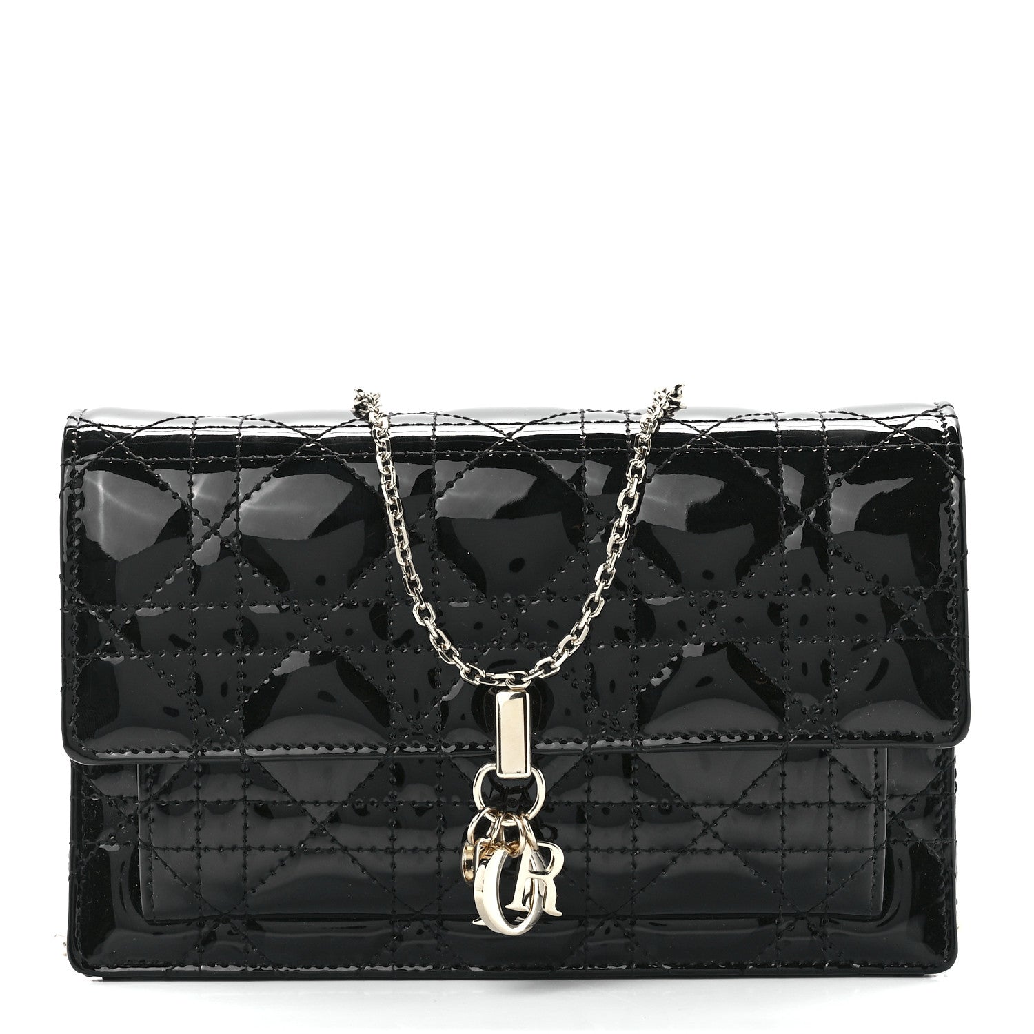 Christian Dior Patent Cannage Lady Dior Chain Pouch Black 1 of 10