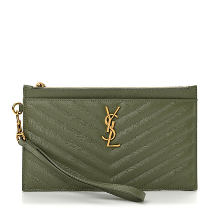 Saint Laurent Grain De Poudre Chevron Monogram Large Bill Pouch Light Sage 1 of 9