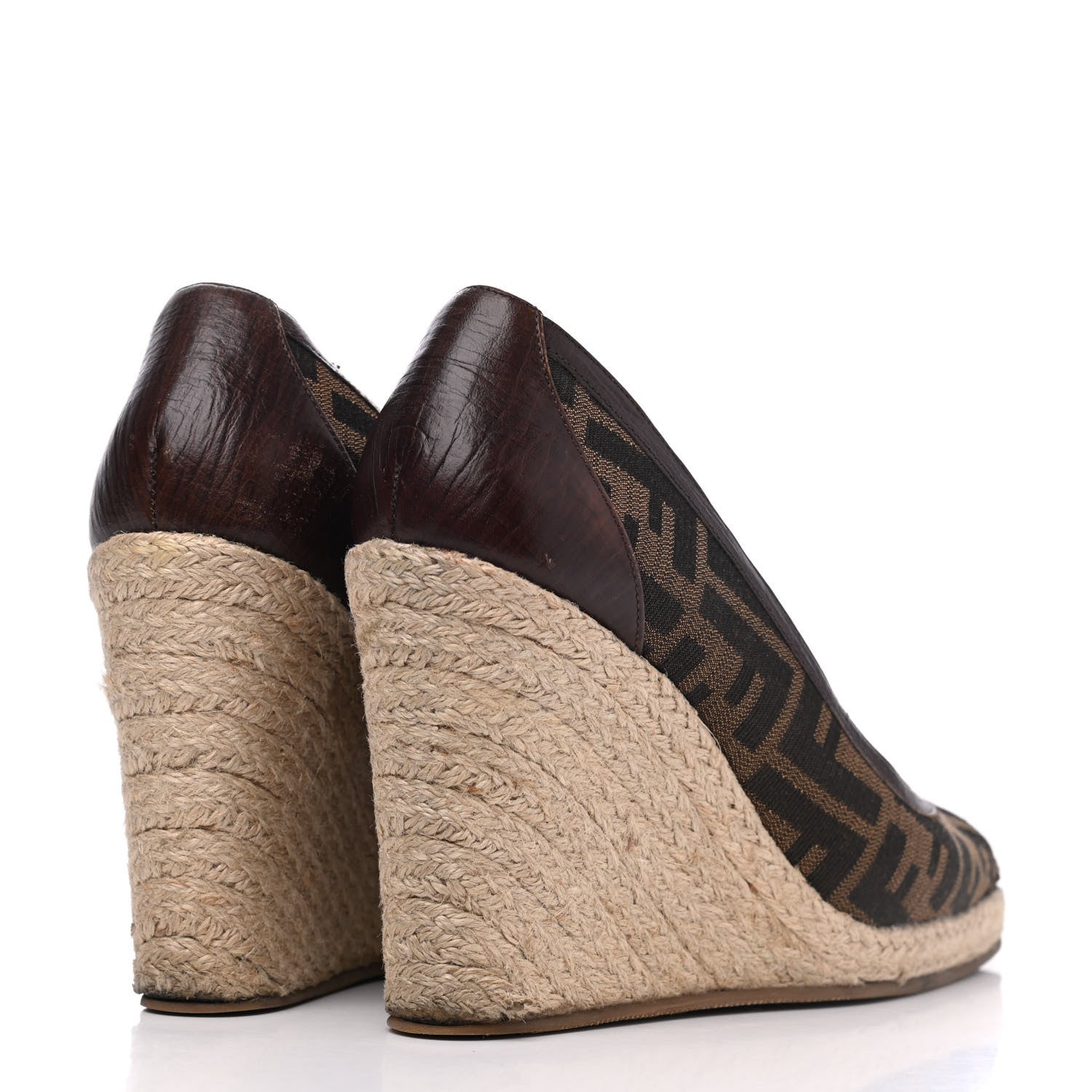 Fendi Zucca Raffia Zeppa Wedge Sandals 39.5 Tobacco 4 of 21