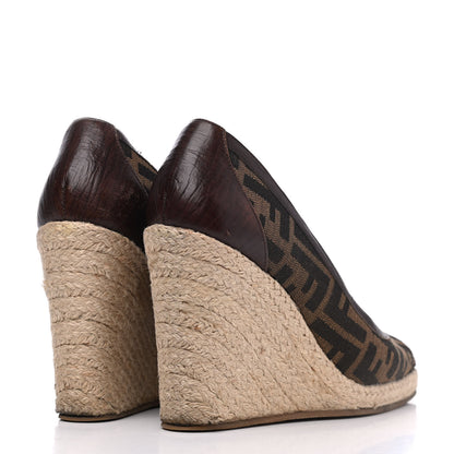 Fendi Zucca Raffia Zeppa Wedge Sandals 39.5 Tobacco 4 of 21
