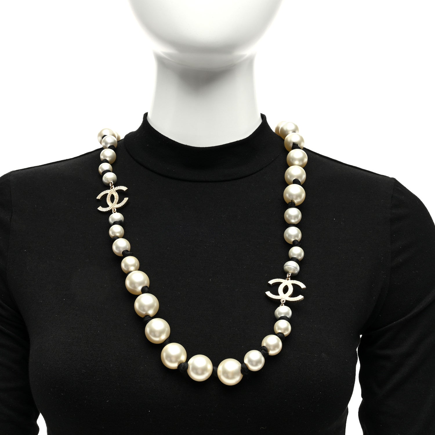 Chanel Pearl Grosgrain CC Long Necklace Gold 2 of 4