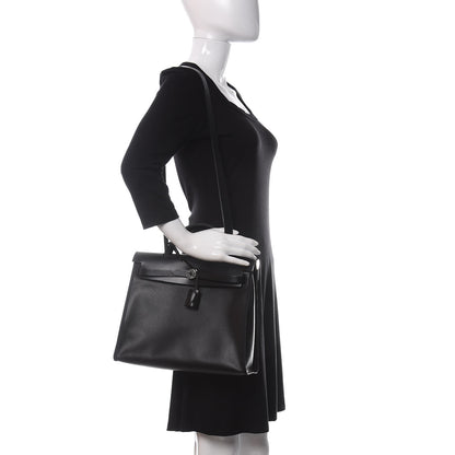 Hermes Toile H Berline Vache Hunter Herbag Zip PM 31 Black Ecru 2 of 14