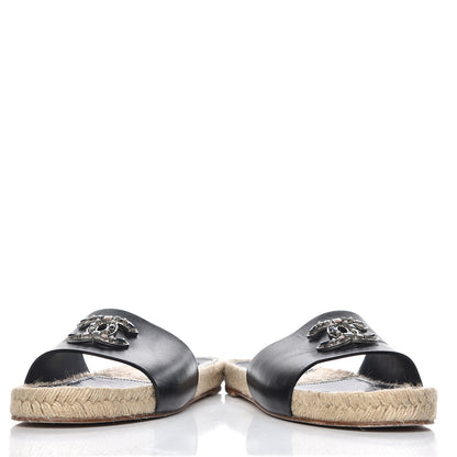 Chanel Calfskin Gripoix CC Espadrille Slip On Sandals 39 Black 6 of 10