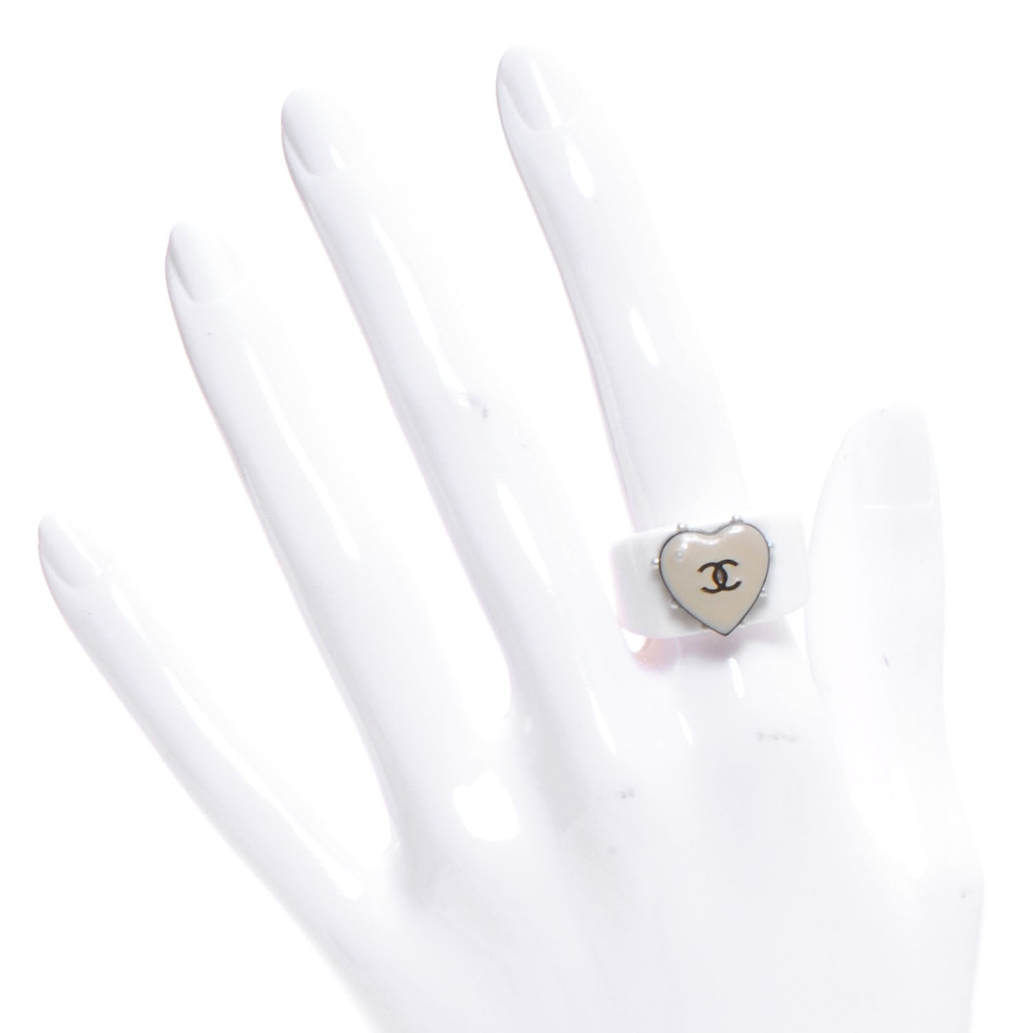 Chanel Resin Pearl CC Heart Ring 7 2 of 4