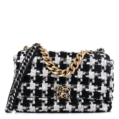 Chanel Tweed Quilted Large Chanel 19 Flap Black Ecru White 1 of 10