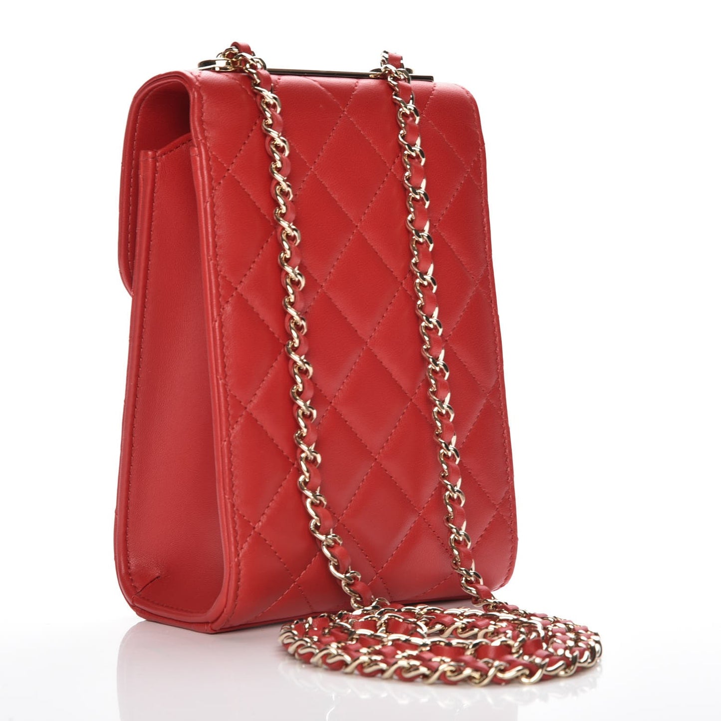 Lambskin Quilted Trendy CC Phone Holder Red